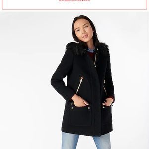 J. Crew coat - black with tan fur hood